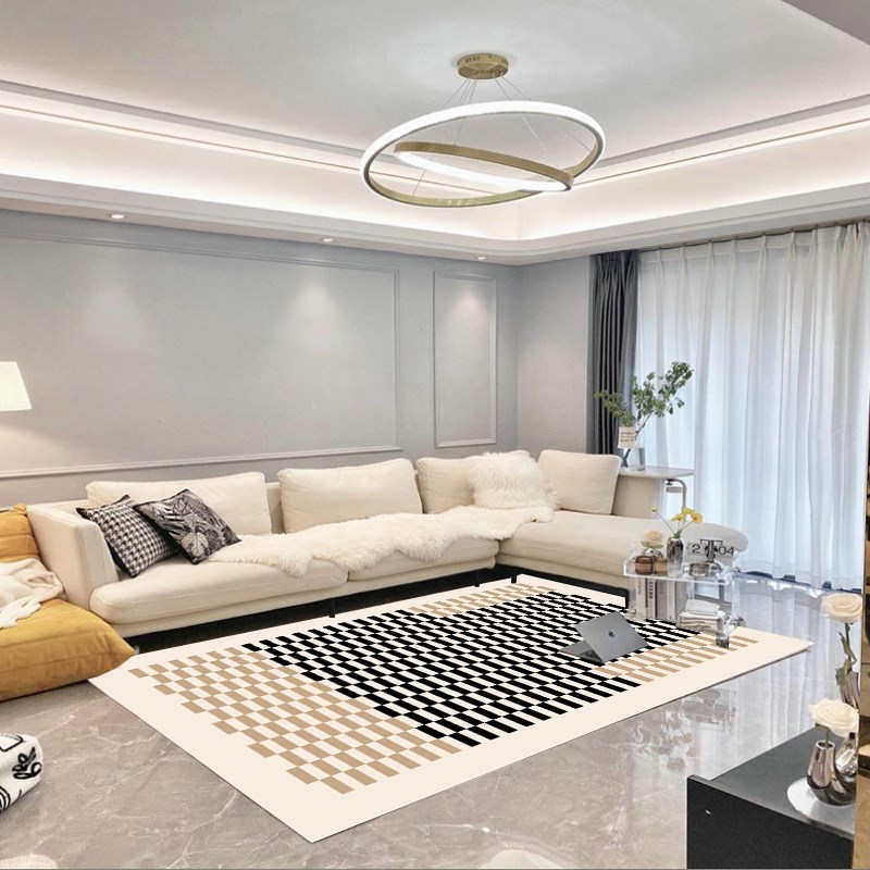 ins罗马复古棋盘地毯中古客厅沙发毯现代简约格R子茶几卧室床边垫