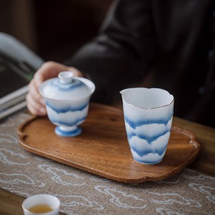 匀茶海分茶器 有田烧金边纯手绘立体牡丹陶瓷公道杯公平杯家用日式