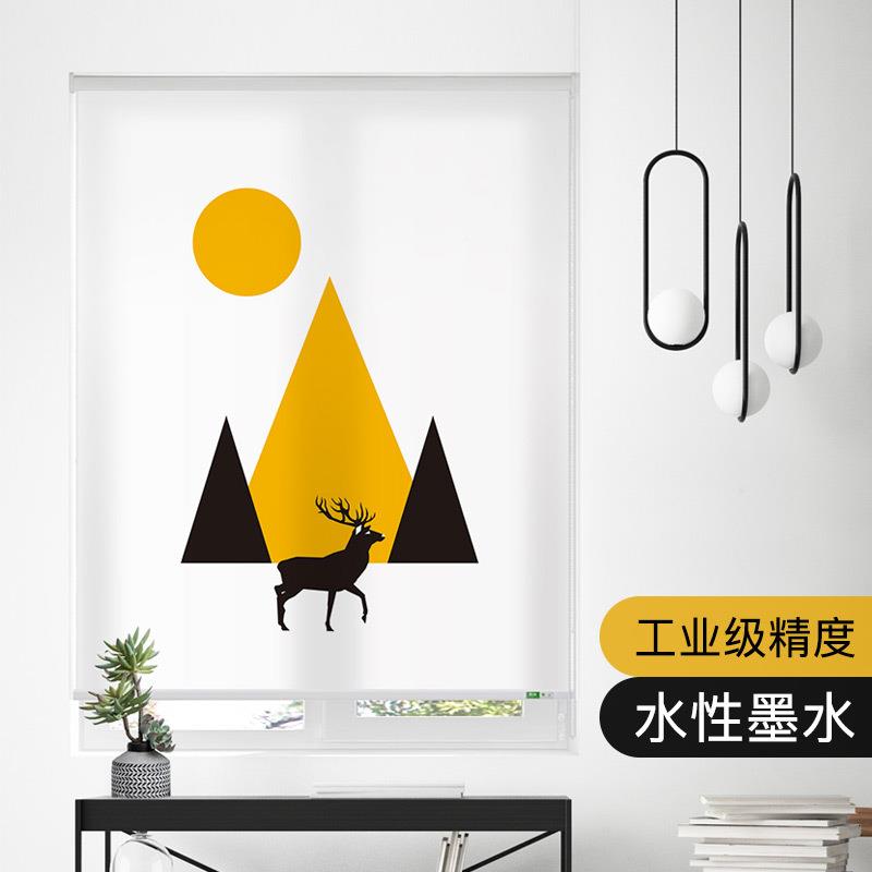 尚遮光卷画帘免打阳孔窗帘致极DWB简印书房茶室卧室客厅防水卷式