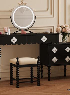复古黑色化梳妆台法斗柜一体卧室小户型QUS简式约现代伸缩贝壳妆