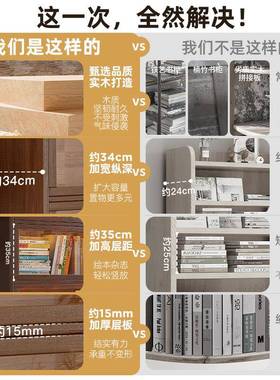 实木书柜物柜一体储靠墙厅胡桃木色防置物展示73170柜客收尘纳落