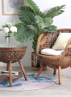 91698U藤椅三件套阳台小椅休闲藤椅桌单人组藤编椅子真靠合背椅茶