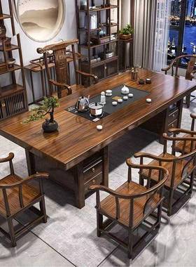 高端实木大PUW茶桌椅茶组合商务公台茶桌一办体一整套泡茶板家用