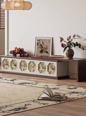 复古花VMN纹实电落视柜小户厅型客家用木储物柜地墙边收纳柜边柜