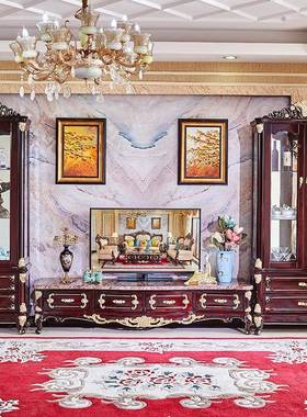 欧式木型电视柜实LTM大理石T面茶几套装美式家具小户地柜酒柜组合