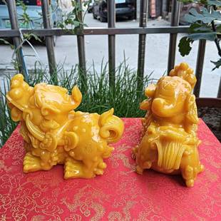 树脂貔貅黄玉色摆设仿寿山石对OJI貔貅一家居客厅摆件工艺品