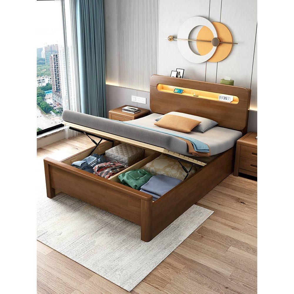 1.2米实木床1.35单人气动气压高箱储物1.5侧开收纳箱体1m一二抽屉