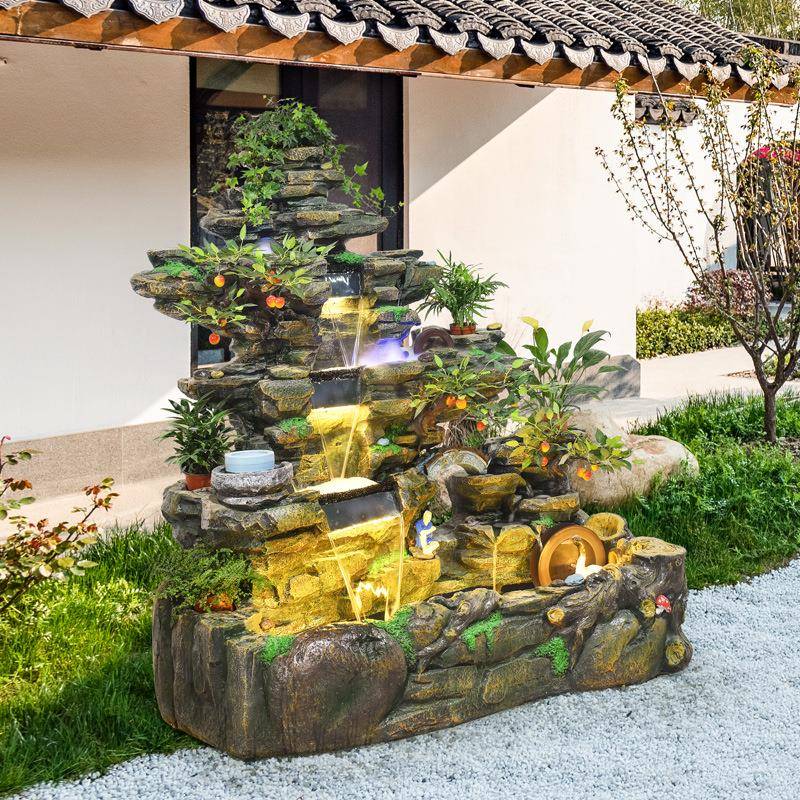 型假山大流水喷泉别摆件鱼511客厅阳台家居加湿器酒店池庭院墅装