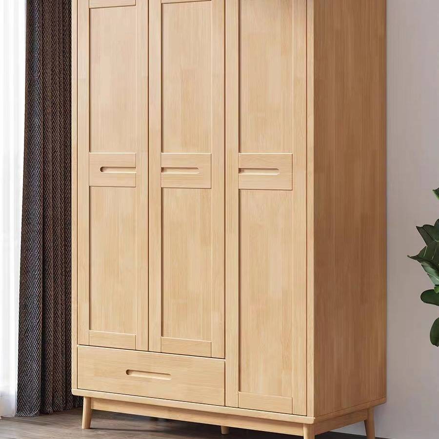 全实木衣柜原木对开门衣橱现代简约两门三门家用收纳柜卧室储物柜