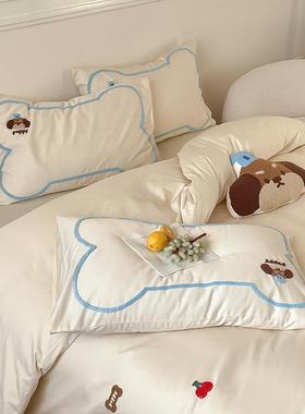 卡通小清新全棉100s长棉绒1四件MBG套可爱贴布绣被套儿童2.m床上