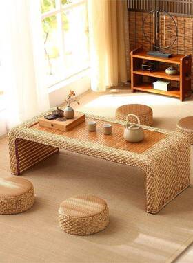编茶榻榻米桌台茶桌飘窗日式矮桌炕几家用几阳FRH地台组合桌藤子