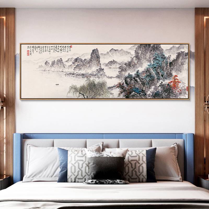新中式客厅装饰画中国风水墨山水画背景壁画办公室挂画床头画国画图片