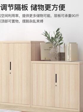 书柜带柜锁玻璃矮柜储物子QYR办件室文柜木纹钢制公铁皮柜资料档