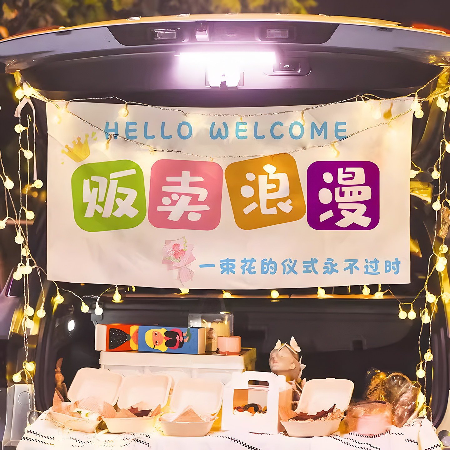后备箱摆摊挂布网红街边夜市装饰布集市招牌横幅背景布置广告定制图片