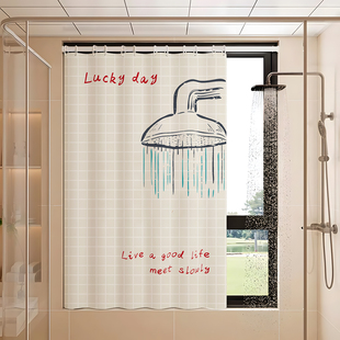 浴室小窗户防水窗帘卫生间防走光窗户挂帘免打孔洗澡遮挡帘伸缩杆