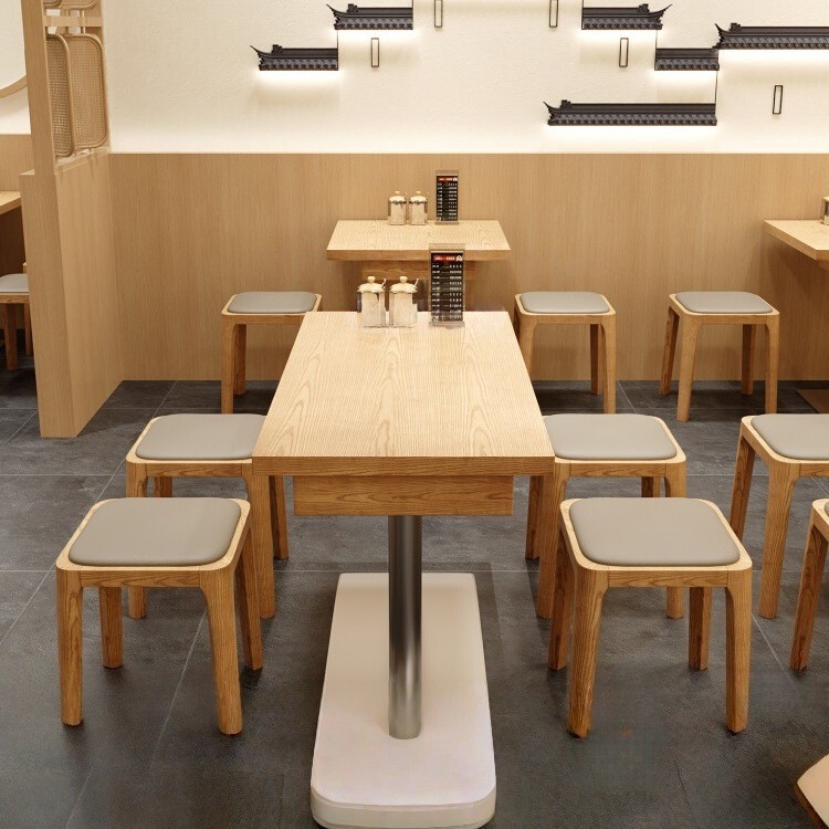面馆米线店桌椅组合茶餐厅小吃饭店实木餐椅卡座快餐店小方凳商用
