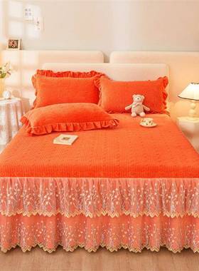 新款结婚庆大红色韩AL101320宝宝绒床裙三件套式保暖棉丝床罩夹加