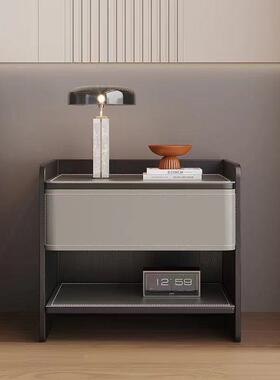 新轻奢意式轻奢床头柜款新马鞍皮极简代简柜子现约高款端床边收藏