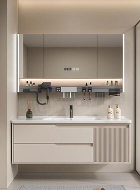 奶油浴室柜组合现RBY代简约卫生风间瓷陶一体盆智洗漱台洗手脸能