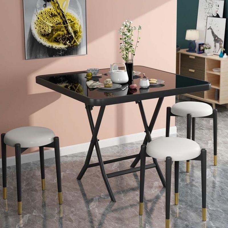 钢玻FDG璃多功能桌叠折桌子家用玻璃餐桌易户外餐桌小简户型圆形