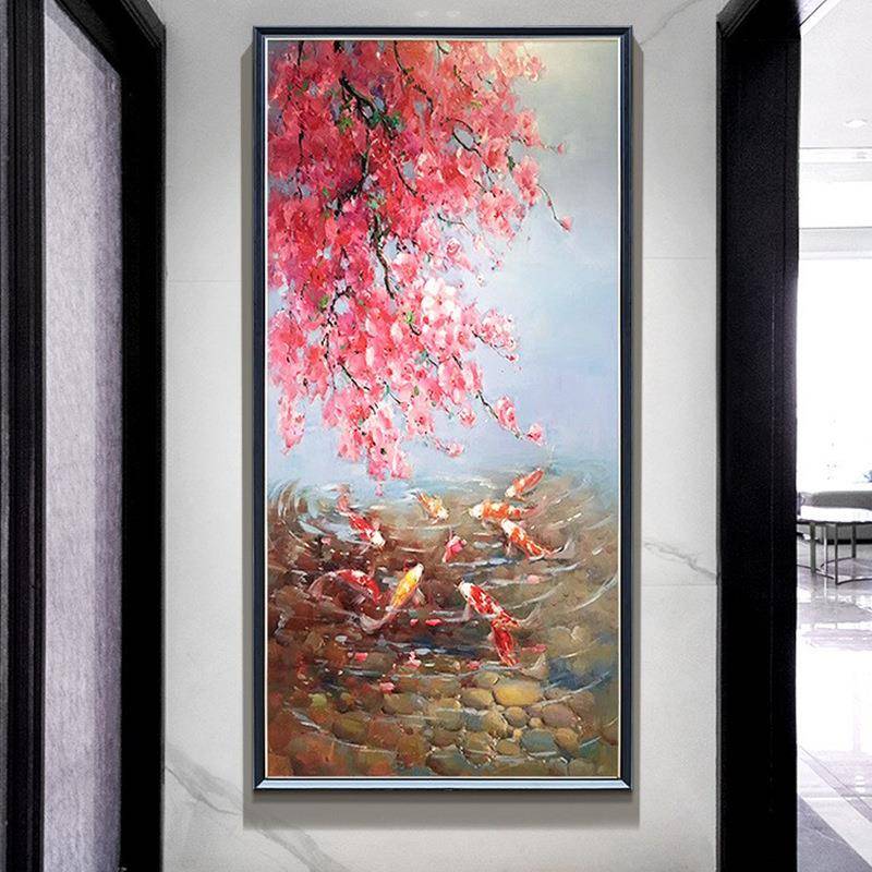 新中无品牌/鱼图画纯手绘九玄关装饰画入式户油过道走廊尽头挂画