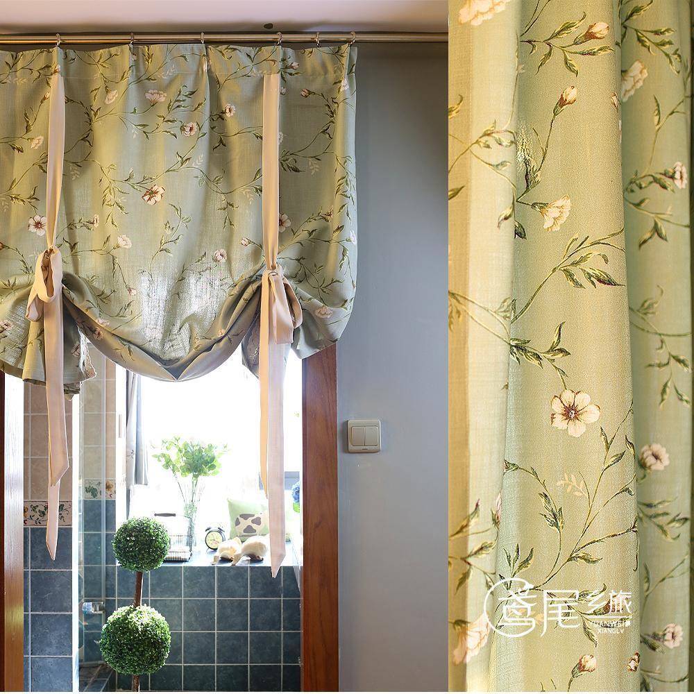 美式乡村地中海复VCE绿古蔓底帘枝提拉帘半窗帘