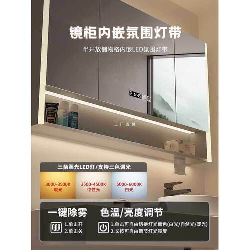 智能浴室镜卫柜F87T6HHS生间挂置墙式镜箱带灯室浴镜单独收纳一体