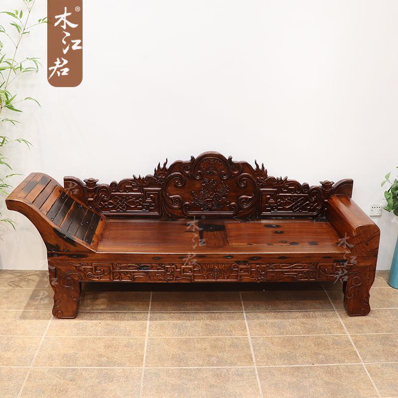 木老船雕花贵榻妃椅懒人发纯实木休闲沙A07古典美人中式贵妃榻小