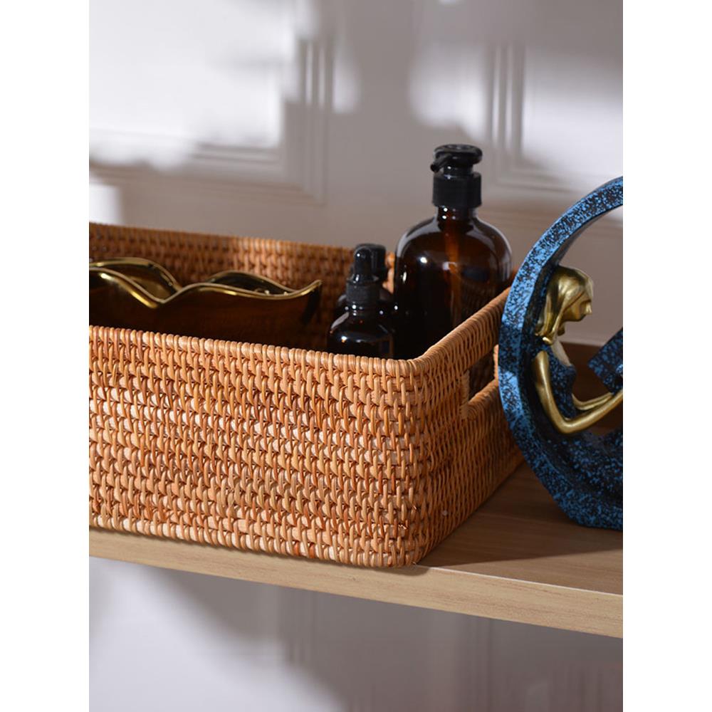 A5越藤编收纳筐手工实木美L编织篮茶式几南杂物桌面长F756SSJT方