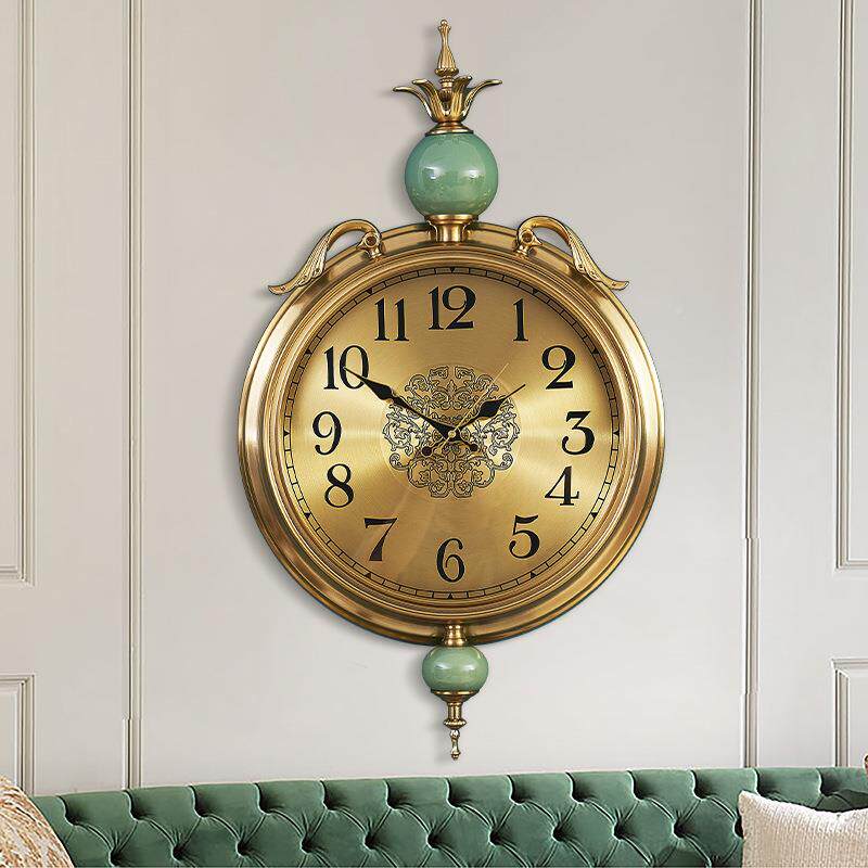 美复古式客厅创意挂新中式墙壁装饰时钟陶瓷轻奢石钟英LSN大钟气