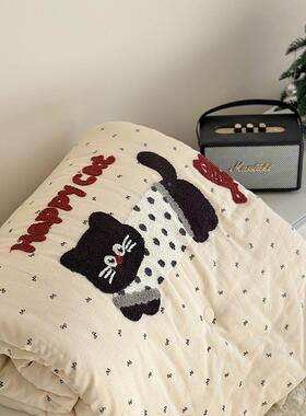 A纱布花芯被子纯棉YIMING棉儿类童卡通刺加绣春秋被蓬松厚保暖全