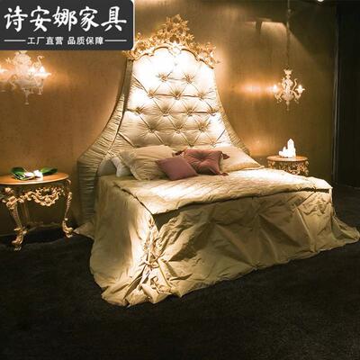 欧式别床艺墅VUA卧室家具实人木雕花奢华布大户型主卧双床