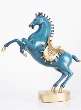杨铜室0117记铜唐马摆件烧跃色铜马客厅办公摆件马