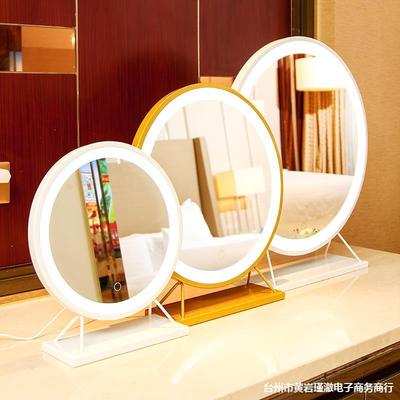 智能充XCD电镜子妆镜台式le桌d灯补光带网红轻化奢发光梳妆台面镜