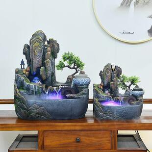 轮ZOL高山流水摆件假山景观泉客厅水车风喷水财室内装 饰招品循环