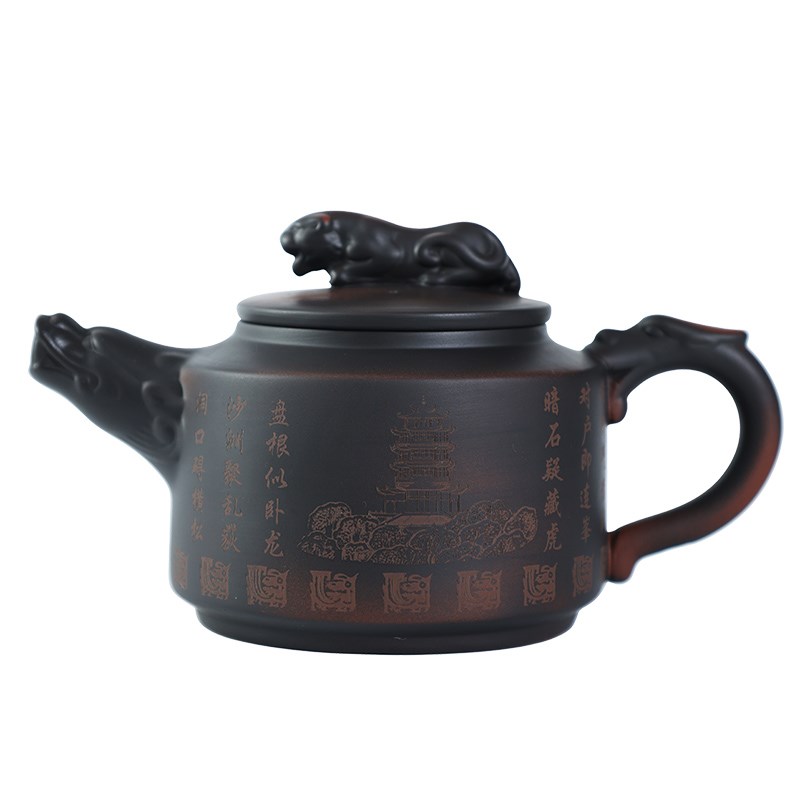 紫陶卧虎藏龙茶壶全手工壶泡茶壶茶壶泡茶紫砂壶套装功夫茶具
