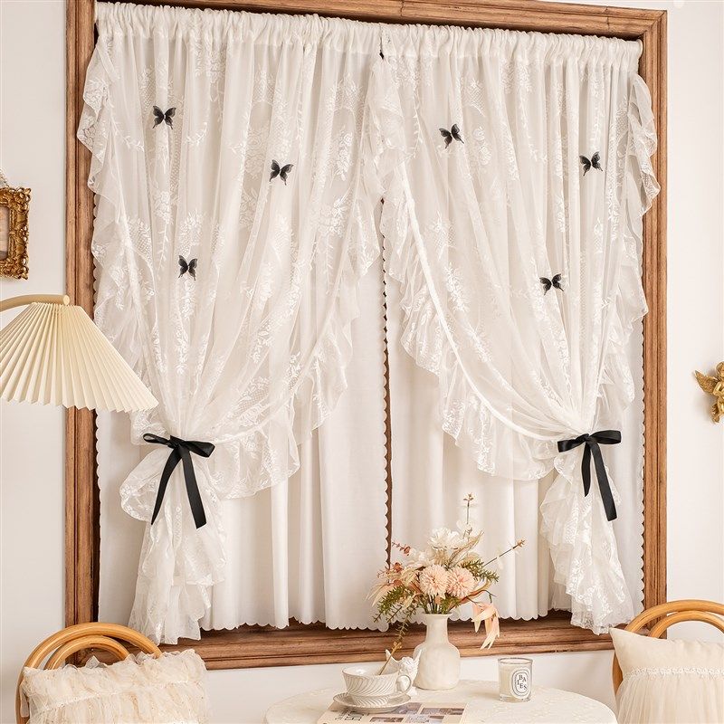 法式浪漫洛可f可蕾丝窗帘公主风双层纱帘卧室飘窗高级感门帘遮挡