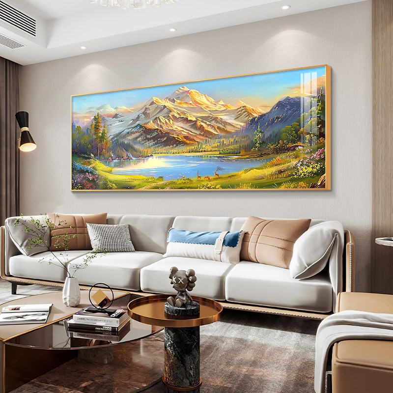聚宝盆山水画客厅挂画靠山图沙发背景墙装饰画轻奢高级感X2024新