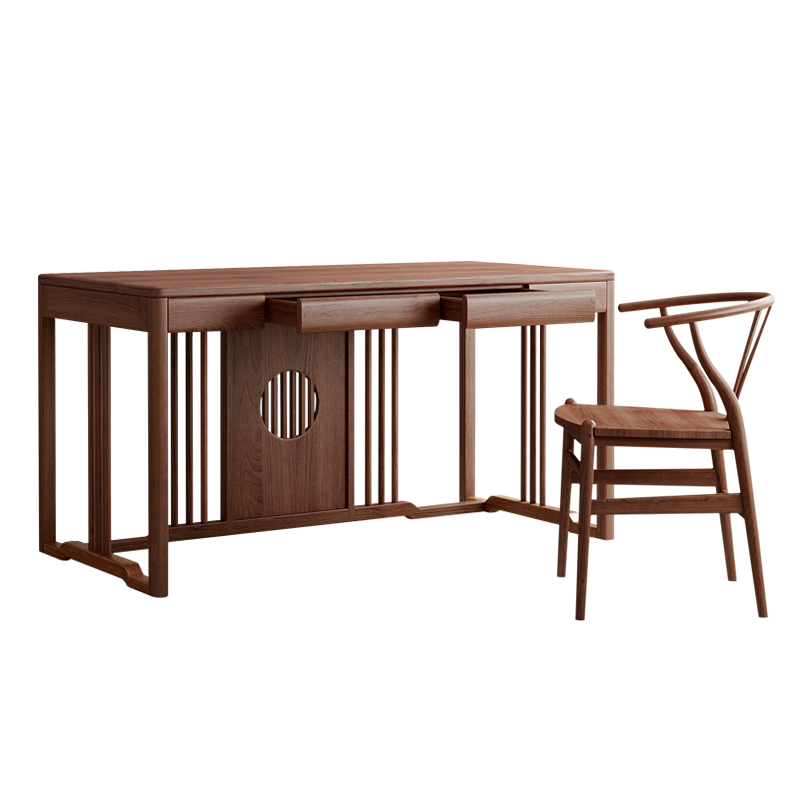 新中式实木书g桌办公桌茶桌家用电脑桌卧室写字台书房书法桌书画