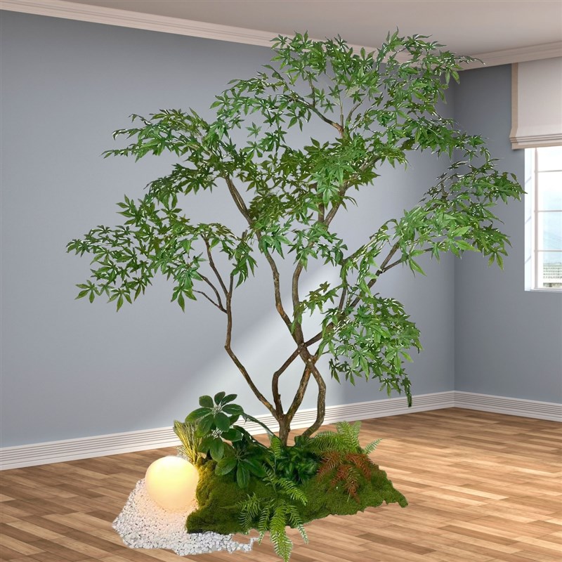 仿真绿枫树鸡爪槭景观山水盆景假树落地摆M件茶室室内绿植造景装