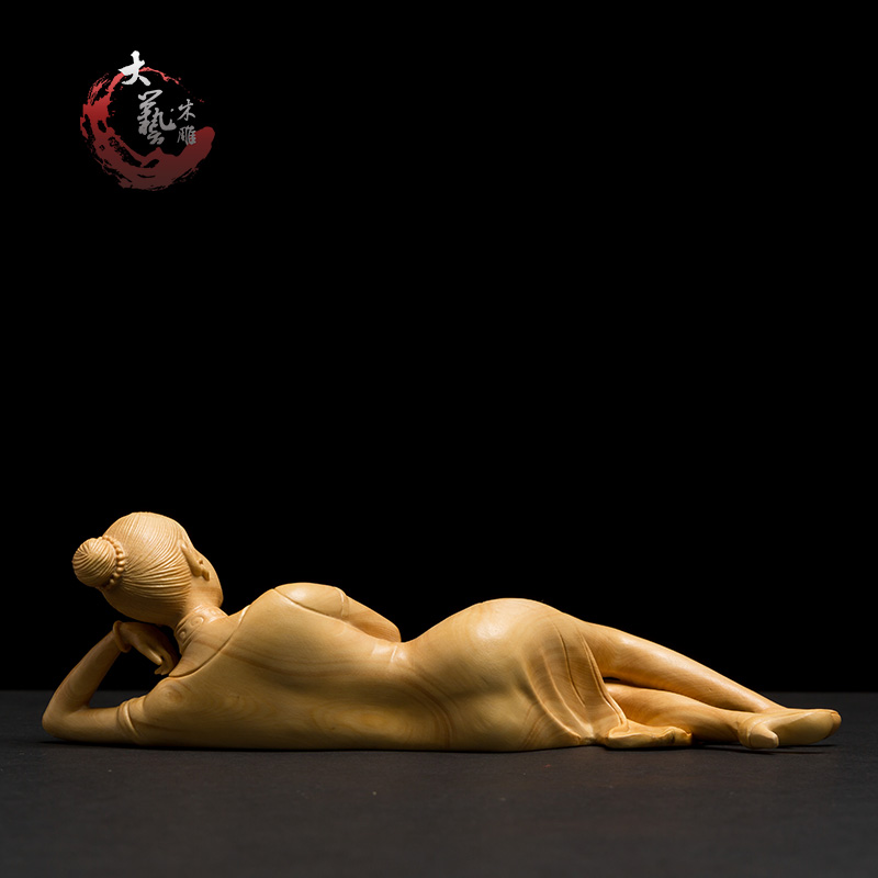 小叶黄杨木雕客厅实木家居摆件雕刻工艺H装饰品人物美女创意手把