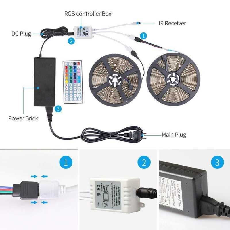 新款红外44键七彩5050RGB灯带套装 12V10米300灯软灯条套装灯条
