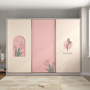 郁金香房间衣柜门贴纸衣柜贴纸翻新自粘卧室推拉门移门玻璃门贴膜