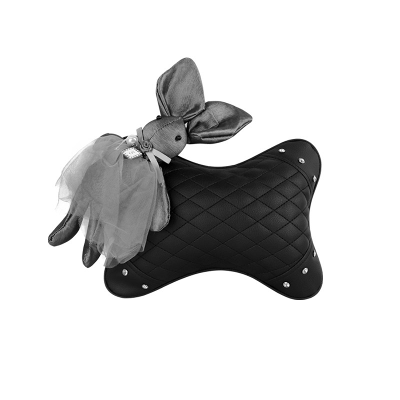 汽车头枕腰靠套装女神款高档皮革可爱小兔车用护颈枕车上座椅靠枕