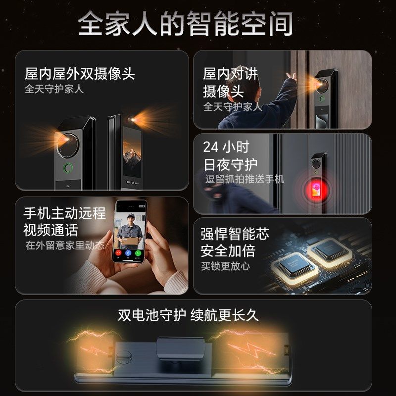 刷脸智能锁入户门带监控远程可视录像家用防盗指纹密码锁带摄像头