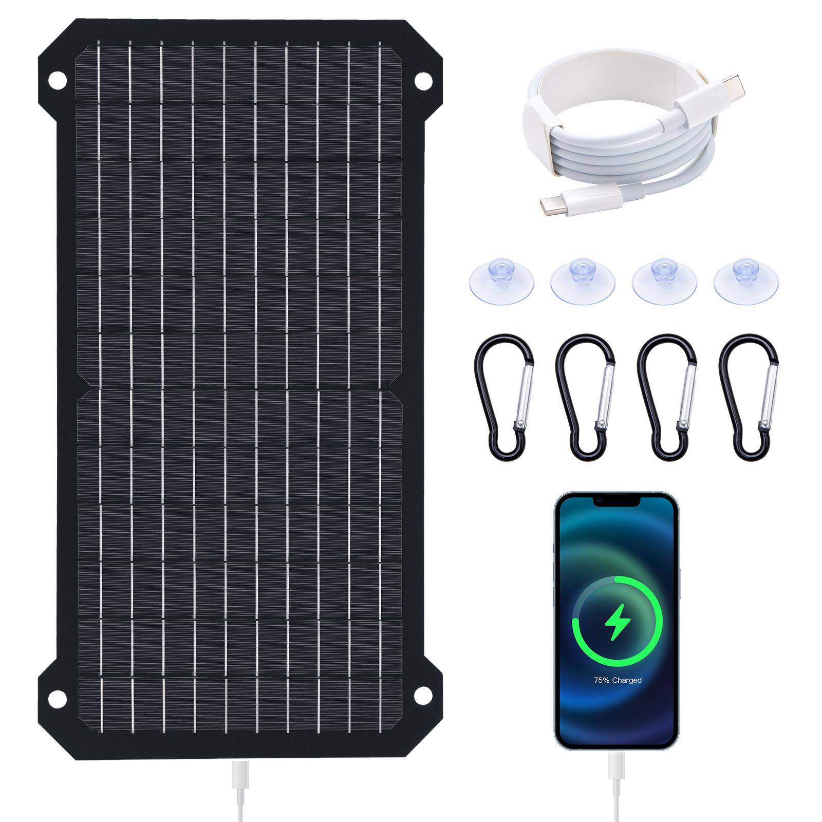 新款高效单晶15W柔性太阳能板typec口光伏太阳能户外移动充电板