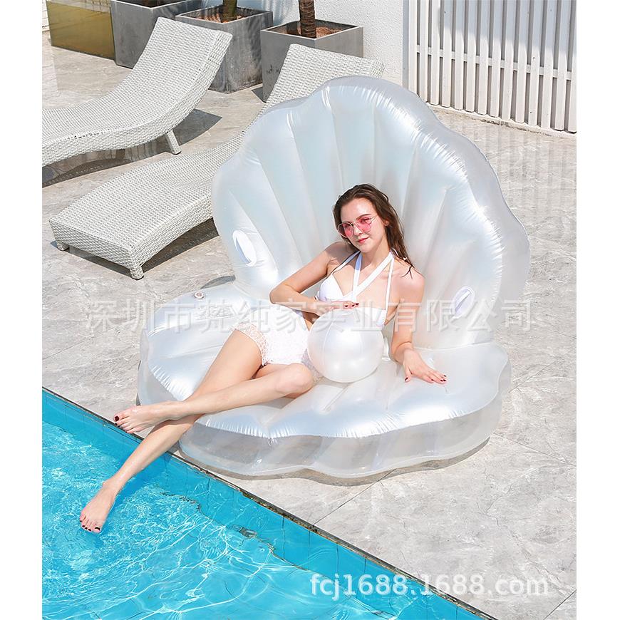 厂家直销网红PVC充气珍珠浮排 扇贝浮排珍珠扇形贝壳浮床躺椅