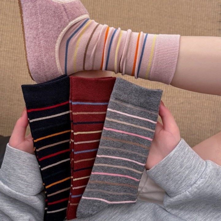 学院风条纹袜子女复古撞色中筒袜ins潮配勃肯鞋无骨显瘦JK堆堆袜,女士内衣/男士内衣/家居服,连裤袜/打底袜,淘宝优惠券,粉丝福利购,淘宝优惠卷