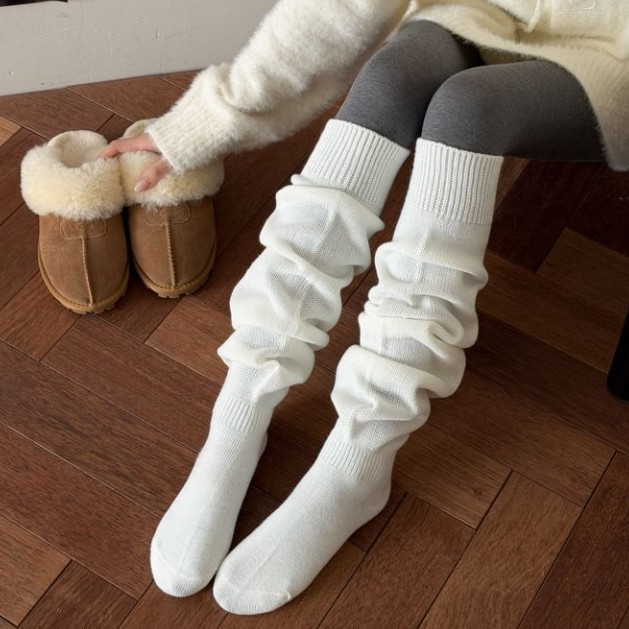 宽腿长筒袜子女小腿加厚羊毛大象袜纯色jk学院风显瘦保暖靴袜长袜