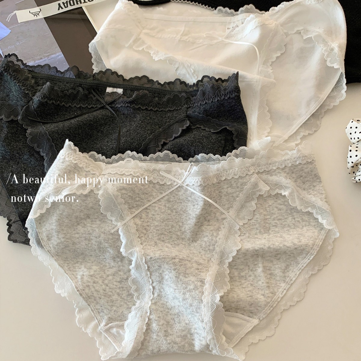高开叉性感纯棉女士三角内裤无痕透气女生蕾丝边不勒腿少女三角裤